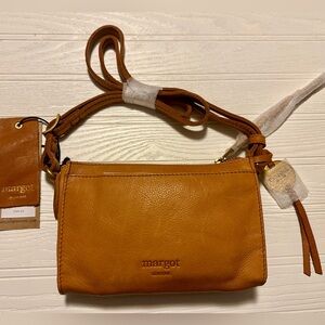 NWT Margot New York Aiden Wallet On The String Cognac Brown Leather, Strap
